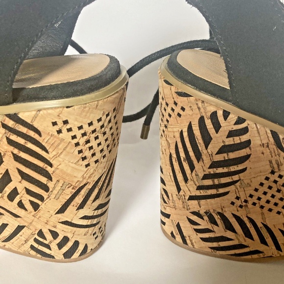 Sbicca Staycation Sandal Women Size 7 Black Leather Ankle Lace Up Platform Wedge - Picture 5 of 11